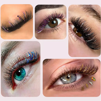 Fashion Glitter Lash Extensions – Colorful Shine, Mix Colors & Russian Volume