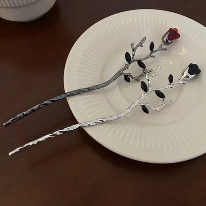 Vintage Rose Hair Stick – Elegant Floral Metal Hairpin