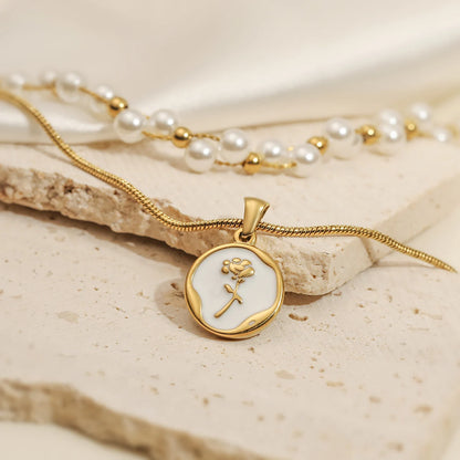Gold Double Layer Pearl Flower Choker Necklace