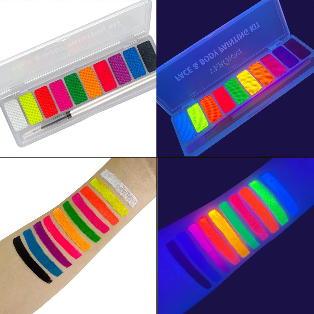 10-Color Glow Neon UV Face & Body Paint – Fluorescent Party Makeup Oil