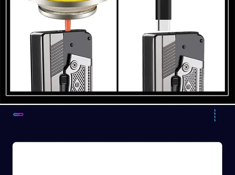 Windproof Gas-Electric Plasma Lighter – USB Type-C Rechargeable Folding Gun-Shaped Torch