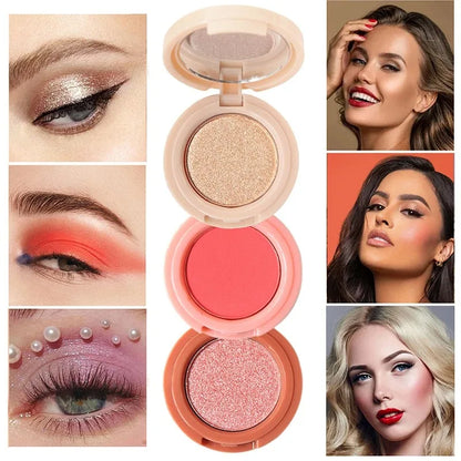 3-in-1 Bronzer, Blush & Highlighter Palette – Shimmer & Matte Glow
