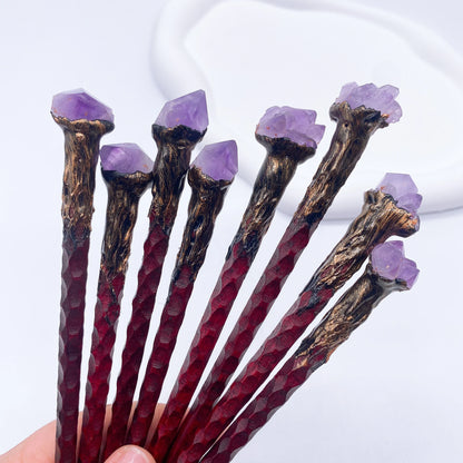 19cm Amethyst Crystal Wand – Natural Stone Witchcraft Scepter for Reiki Healing & Décor