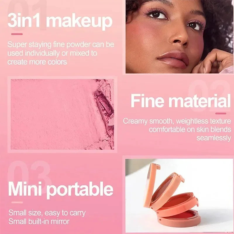 3-in-1 Bronzer, Blush & Highlighter Palette – Shimmer & Matte Glow
