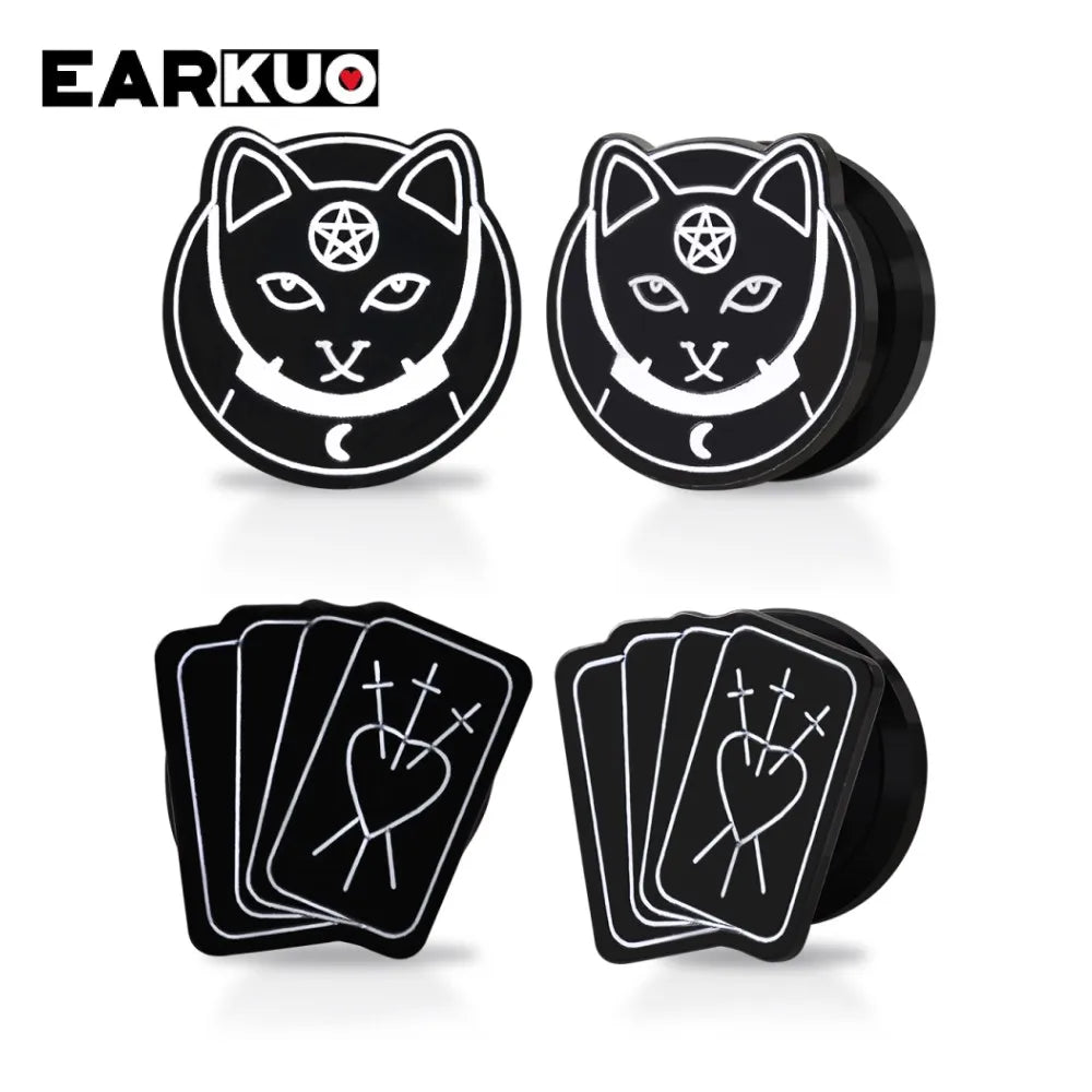 Acrylic Cat OUIJA Ear Plugs – Witch Poker Tunnels & Stretchers (2PCS)