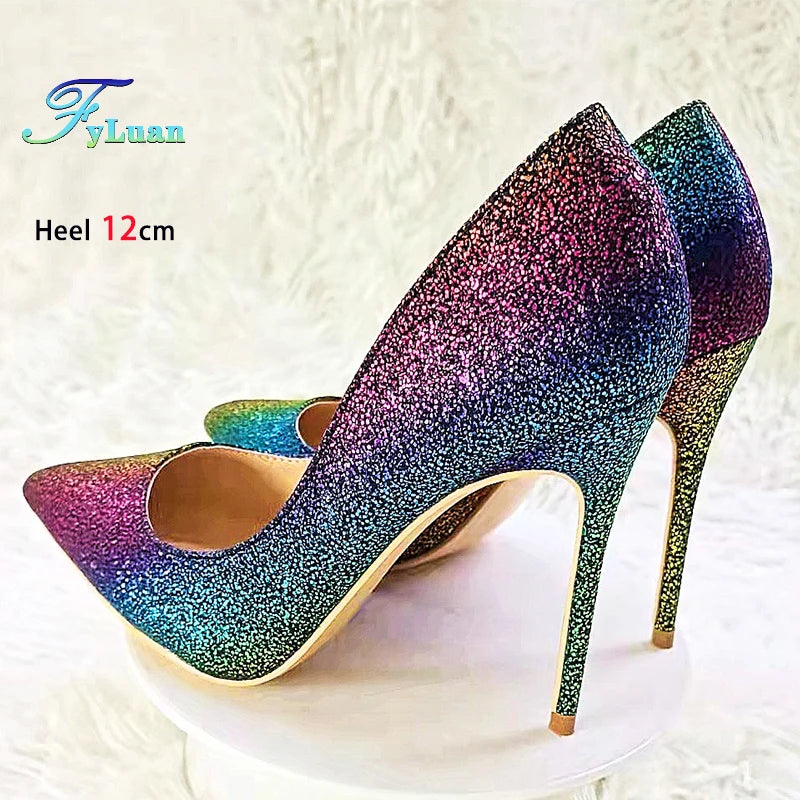 Gradient Glitter Pointed Toe High Heel Pumps