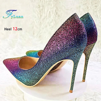 Gradient Glitter Pointed Toe High Heel Pumps