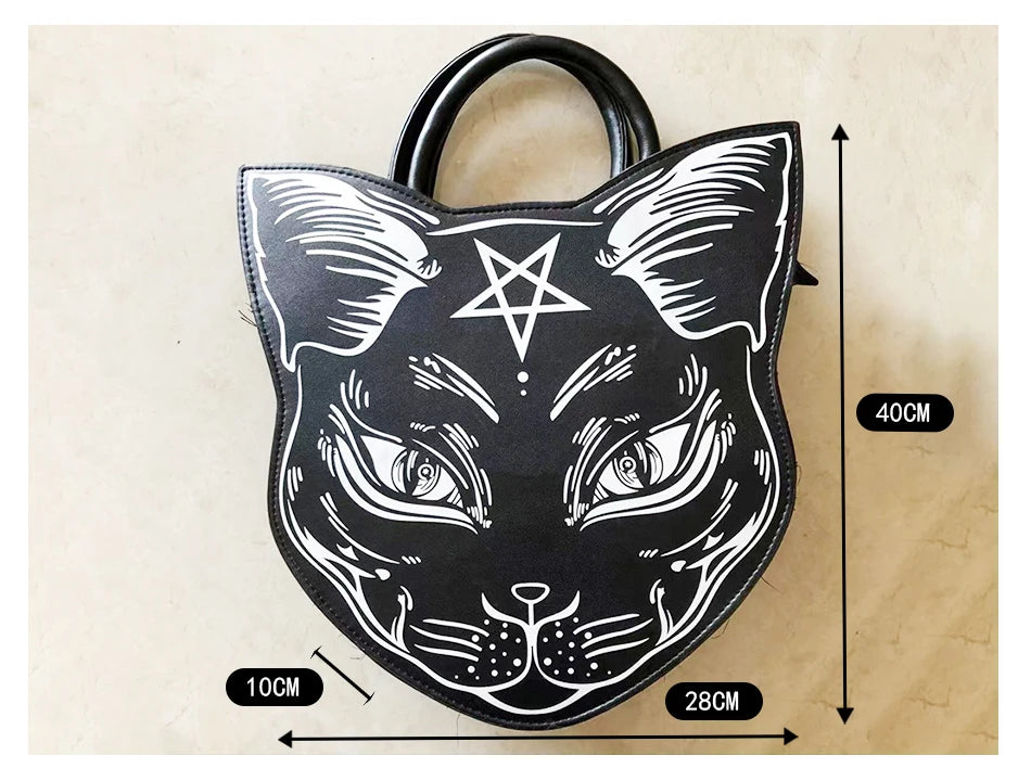 Gothic Pentacle Cat Shoulder Bag – Punk Rock Women’s Black Handbag