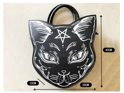 Gothic Pentacle Cat Shoulder Bag – Punk Rock Women’s Black Handbag