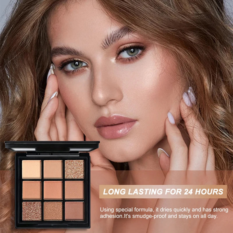 9-Grid Red & Purple Eyeshadow Palette – Matte, Glitter & Shimmer Finishes