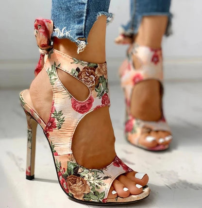 Lace-Up Peep Toe Ankle Strap High Heels