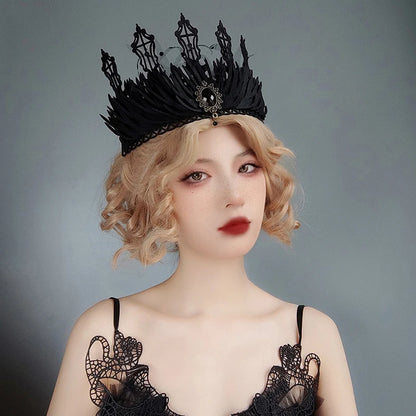 Vintage Gothic Rose Crown – Black Witch Headband Tiara