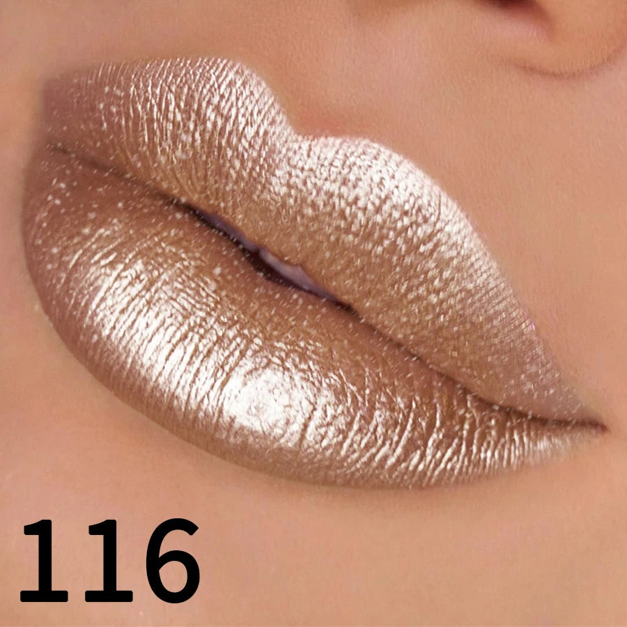 19-Color Glitter Lipstick Collection – Hydrating, Sparkling Metallic Lip Tints