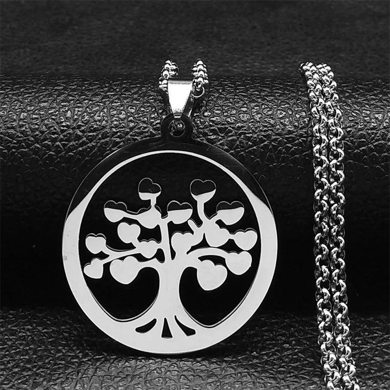 Tree of Life Stainless Steel Necklace – Black Long Pendant for Men & Women