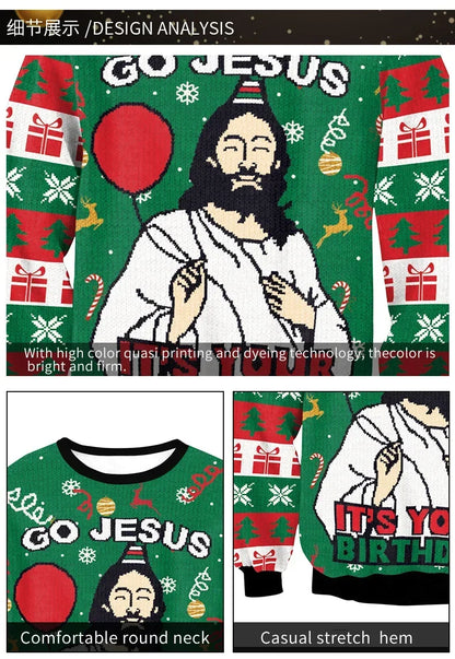 3D Funny Christmas Sweater – Green Holiday Jumper for Party & Festive Wear