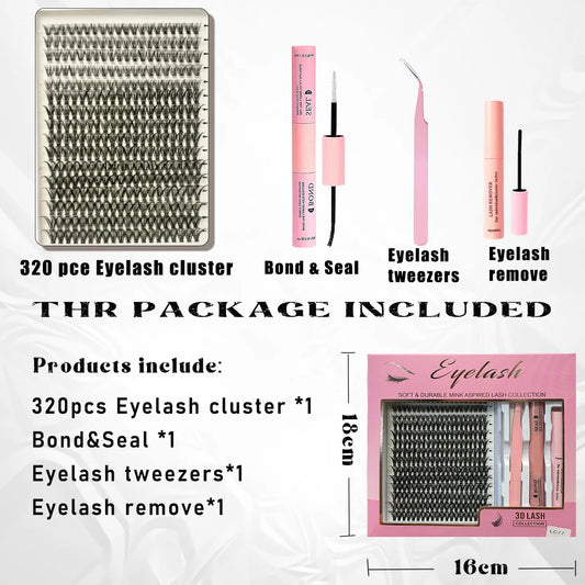 320PCS Waterproof DIY Lash Extension Kit (Mixed Clusters)