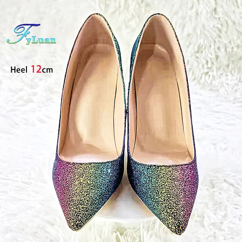 Gradient Glitter Pointed Toe High Heel Pumps