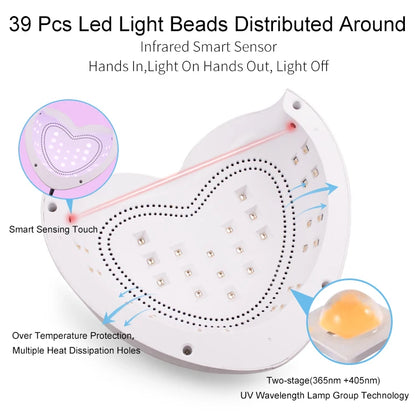 High Power 96W Heart-Shaped LED Nail Lamp – Red Light Gel Polish Dryer