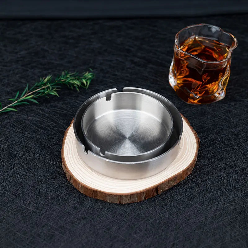Tabletop Stainless Steel Ashtray – Modern Silver Design with Slot