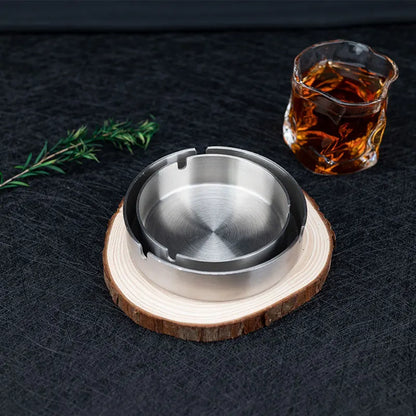 Tabletop Stainless Steel Ashtray – Modern Silver Design with Slot