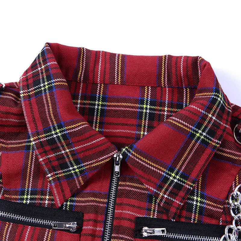 Plaid Punk Chain Crop Camisole Top