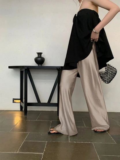 Satin Wide-Leg Pants – Elegant Korean Fashion Summer Trousers
