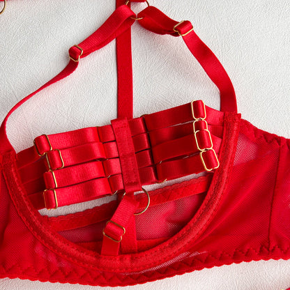 5-Piece Hollow Lingerie Set – Sensual Open Bra & Brief Outfit