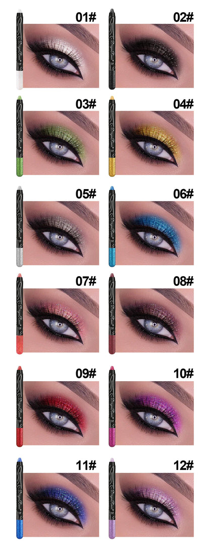 Glitter Eyeshadow & Eyeliner Pencil Set (12 Colors)