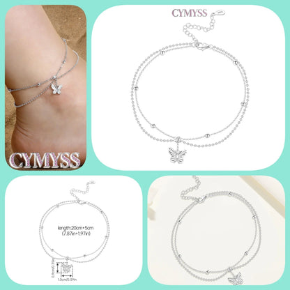 925 Sterling Silver Double-Layer Anklet – Exquisite Zircon Heart Chain Jewelry