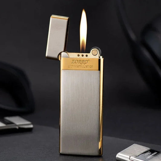 Ultra-Thin Metal Torch Lighter – Refillable Butane Gas with Grinding Wheel Ignition
