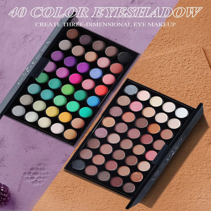 40-Color Earth Tone Eyeshadow Palette – Matte &amp; Shimmer Waterproof Formula