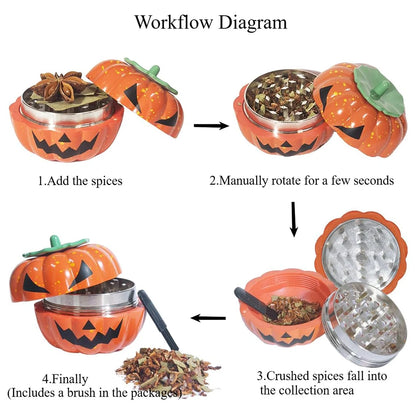 Pumpkin Spice Grinder – 3-Layer Metal Herb Grinder for Kitchen & Holiday Use