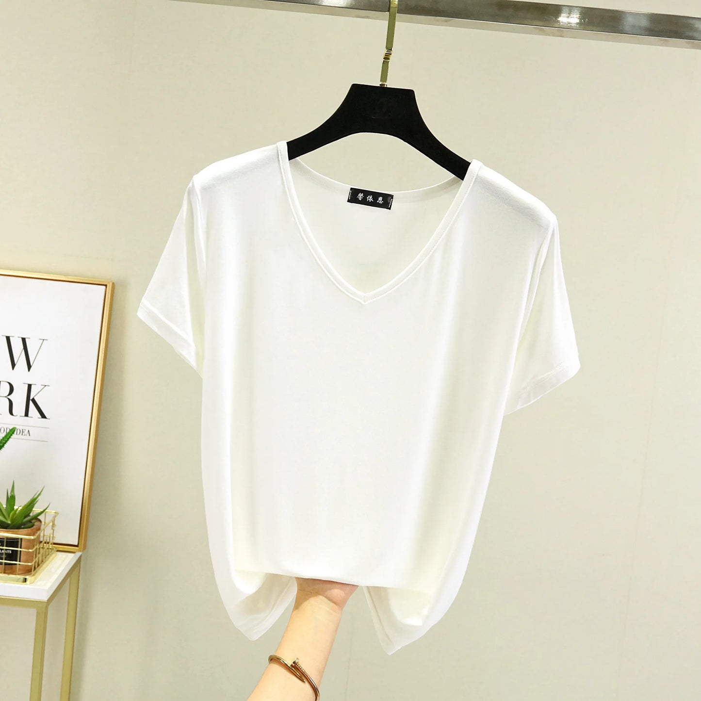 Women's Modal V-Neck Loose Fit T-Shirt