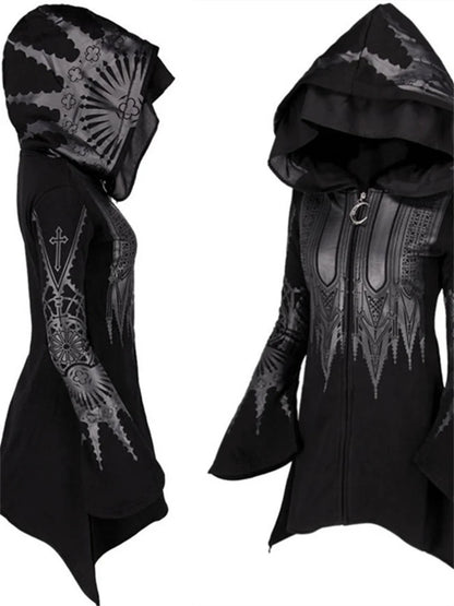 Gothic Street Punk Zip Hoodie – Harajuku Y2K Grunge Long Hooded Top