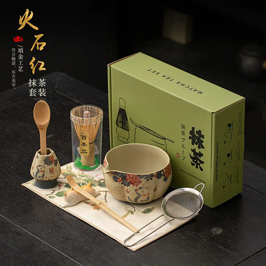 Japanese Matcha Tea Set – 2–8pcs Bamboo Whisk & Ceramic Bowl Gift Box