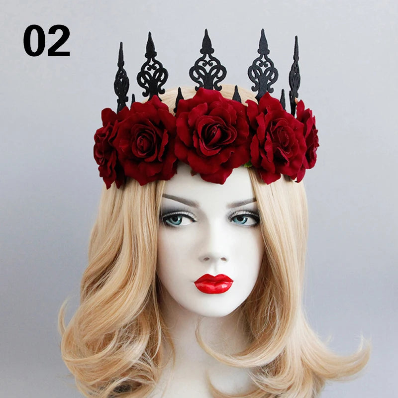 Vintage Gothic Rose Crown – Black Witch Headband Tiara