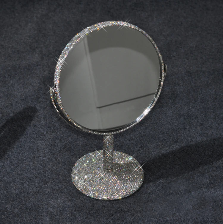 High-End Rhinestone Makeup Mirror – Rotatable Round Vanity Design