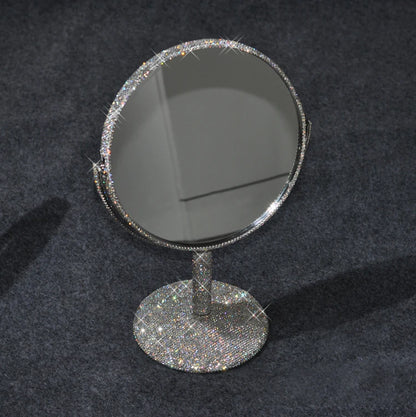 High-End Rhinestone Makeup Mirror – Rotatable Round Vanity Design