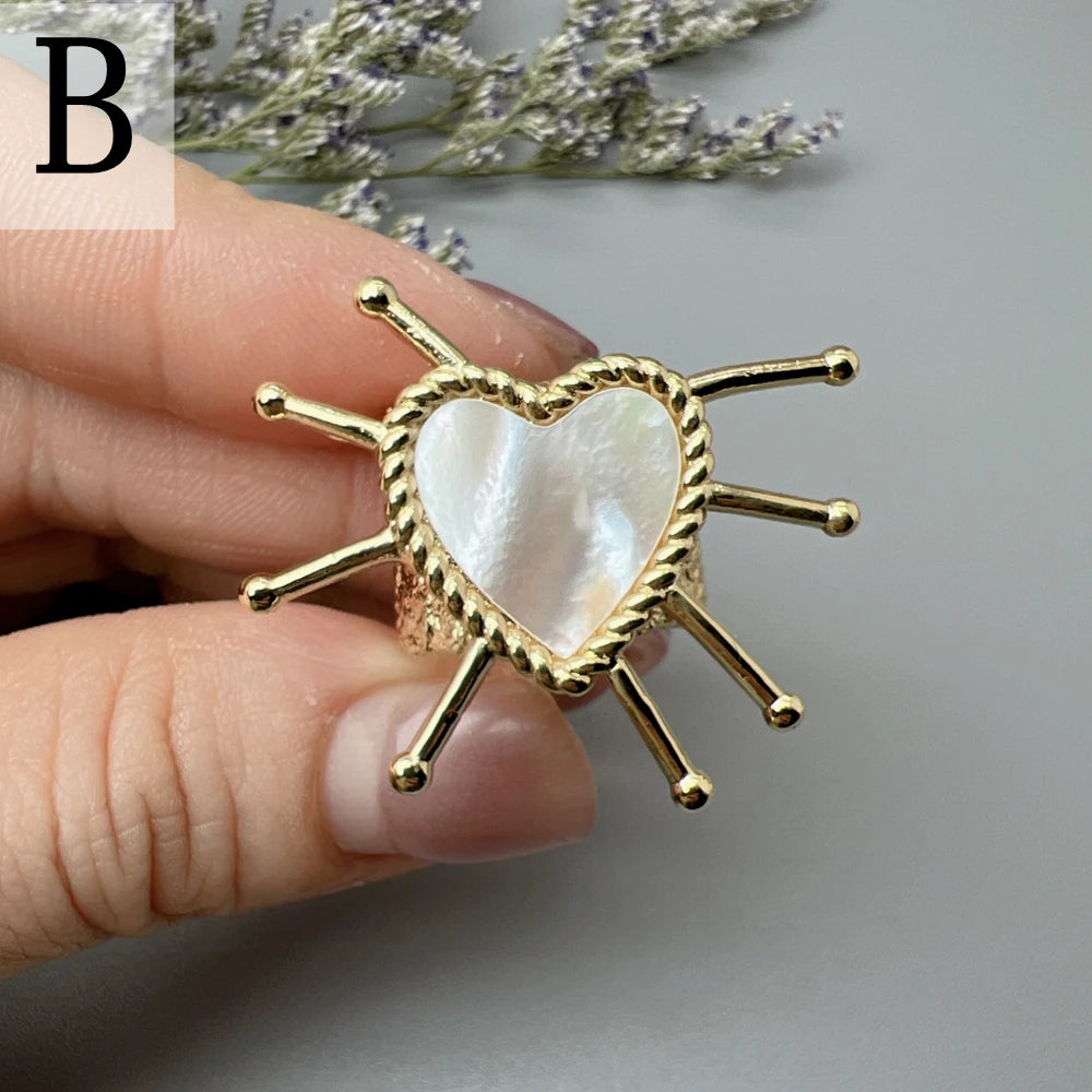 Natural Sea Shell Heart &amp; Star Adjustable Rings – Ocean-Inspired Elegance