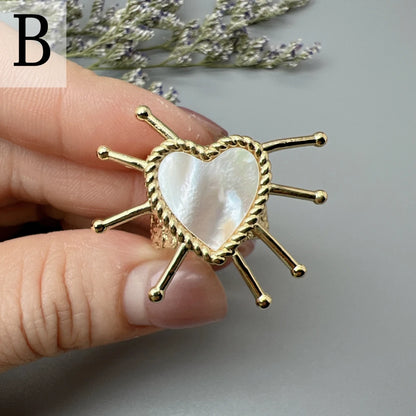 Natural Sea Shell Heart &amp; Star Adjustable Rings – Ocean-Inspired Elegance