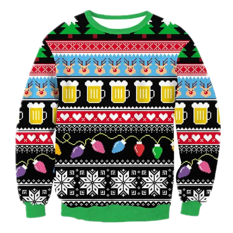 Ugly Christmas Sweater – Funny Santa & Elf Holiday Print Pullover