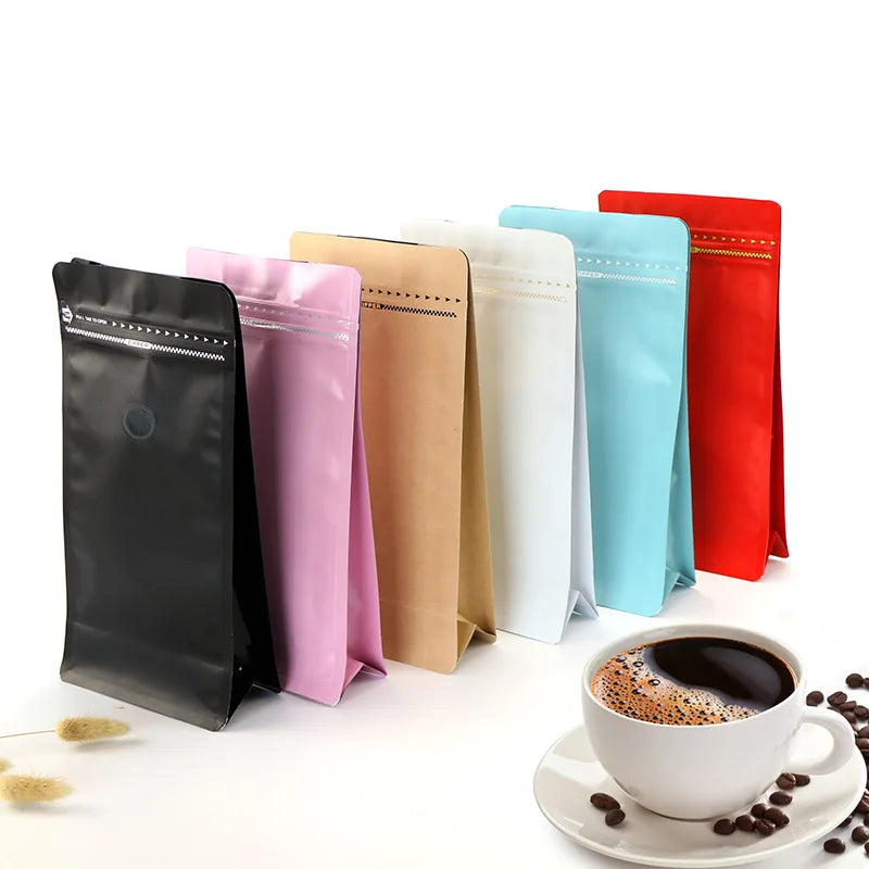 Block Bottom Stand-Up Coffee Pouch – Aluminum Foil Ziplock with Valve