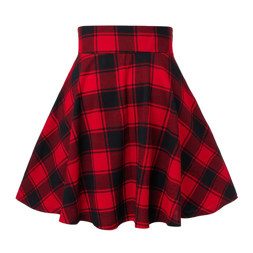 Black Checkered Pleated Gothic Mini Skirt – Punk Plaid Lace-Up Clubwear