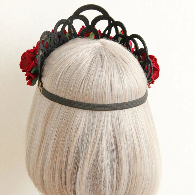 Vintage Gothic Rose Crown – Black Witch Headband Tiara