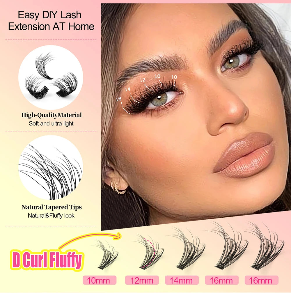 Individual 20–100D Cluster Lashes – 280pcs Mixed Tray Volume Extensions