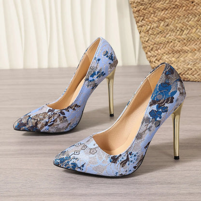 Embroidered Pointed Toe Stiletto Pumps