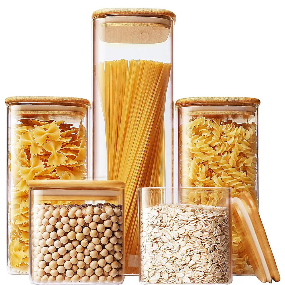 Square Glass Storage Jar with Bamboo Lid