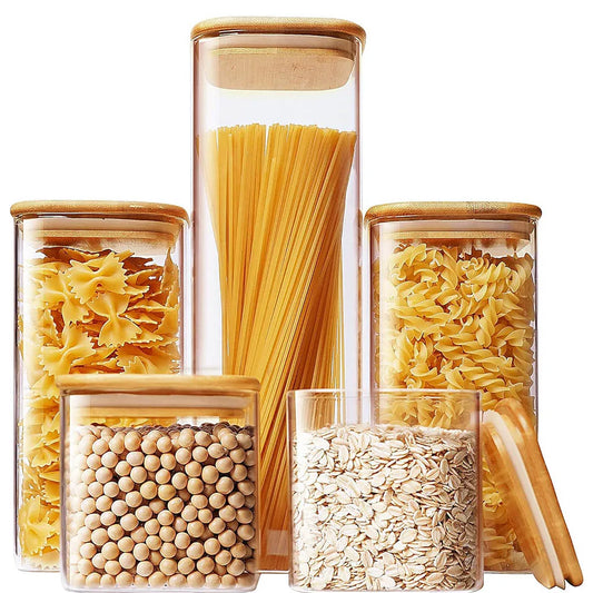 Square Glass Storage Jar with Bamboo Lid