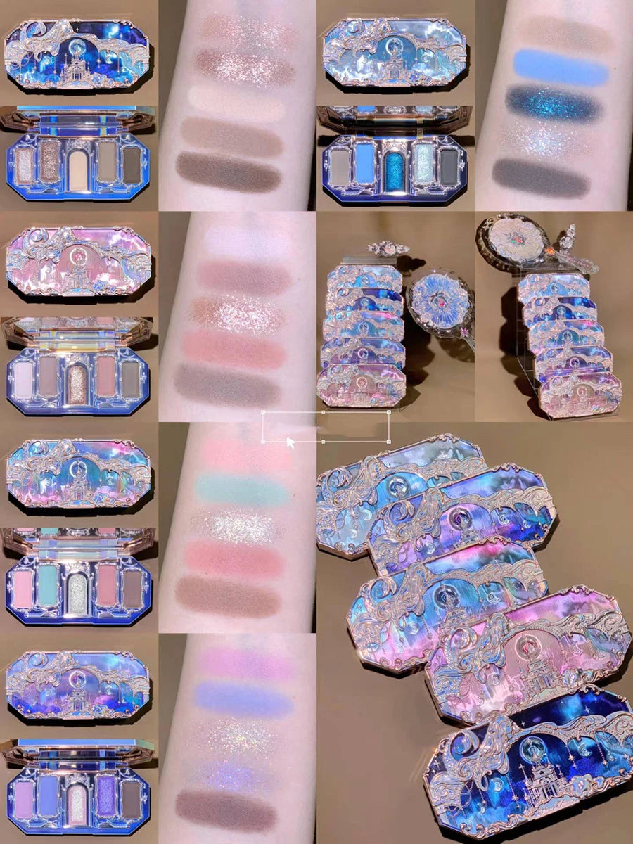 Moonlight Mermaid Eyeshadow Palette – 5-Color Matte & Shimmer Chameleon Finish