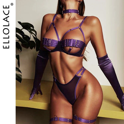 5-Piece Hollow Lingerie Set – Sensual Open Bra & Brief Outfit